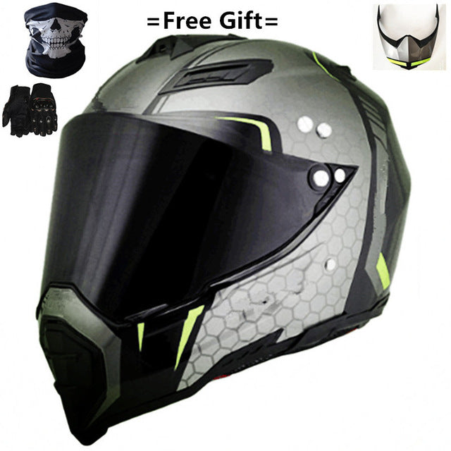 Mate black Dual Sport Off Road Motorcycle helmet Dirt Bike ATV D.O.T certified (M, Blue) full face casco for moto sport