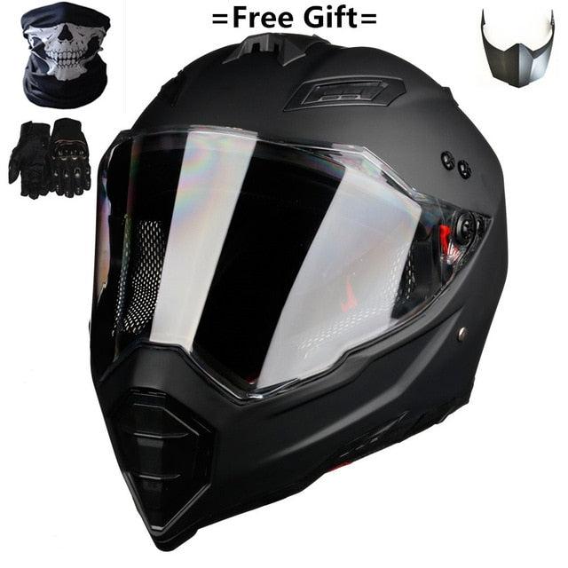 Mate black Dual Sport Off Road Motorcycle helmet Dirt Bike ATV D.O.T certified (M, Blue) full face casco for moto sport