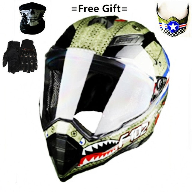 Mate black Dual Sport Off Road Motorcycle helmet Dirt Bike ATV D.O.T certified (M, Blue) full face casco for moto sport