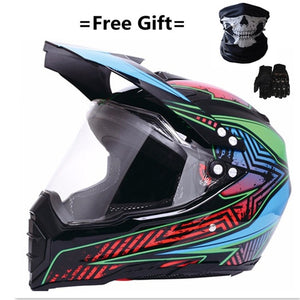 Mate black Dual Sport Off Road Motorcycle helmet Dirt Bike ATV D.O.T certified (M, Blue) full face casco for moto sport