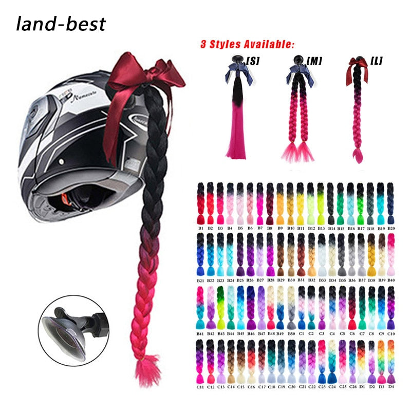 2019 New Motorcycle Helmet Braids Woman Braids Wig For Motorbike Helmets 17 Colors Twist Dual Pigtail Ponytail With Sucker Bow