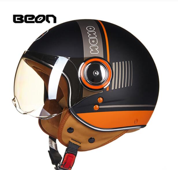 BEON Men Women Motorcycle Helmet Chopper 3/4 Open Face Vintage Helmet Moto Casque Casco Capacete  Scooter Motorbike Helmet