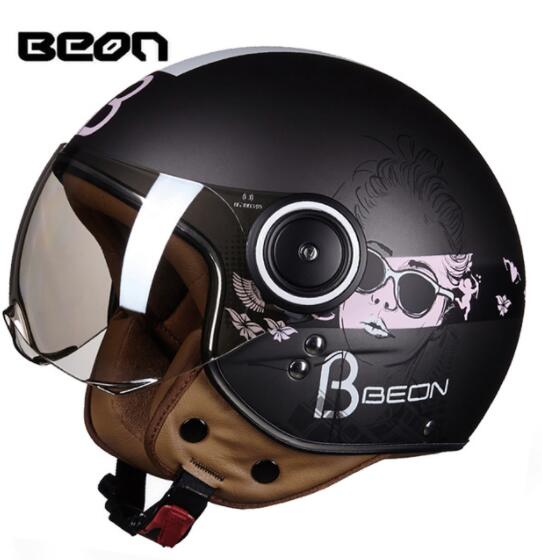 BEON Men Women Motorcycle Helmet Chopper 3/4 Open Face Vintage Helmet Moto Casque Casco Capacete  Scooter Motorbike Helmet