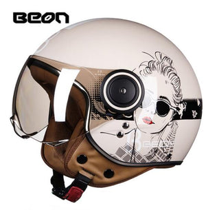 BEON Men Women Motorcycle Helmet Chopper 3/4 Open Face Vintage Helmet Moto Casque Casco Capacete  Scooter Motorbike Helmet