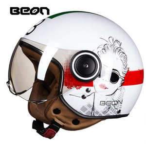 BEON Men Women Motorcycle Helmet Chopper 3/4 Open Face Vintage Helmet Moto Casque Casco Capacete  Scooter Motorbike Helmet