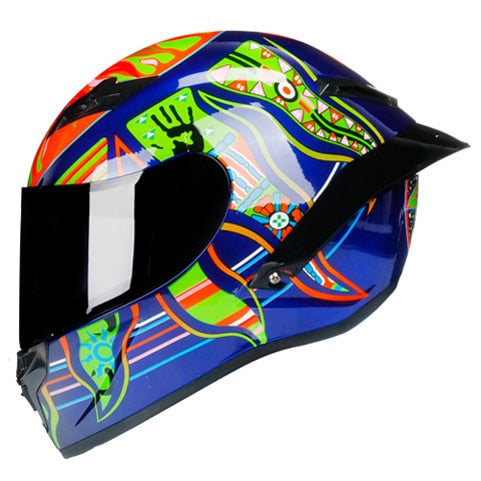 Full Face Carbon Fiber Motorcycle Helmet Professional Racing Helmet Kask DOT Rainbow Visor Motocross Off Road Touring