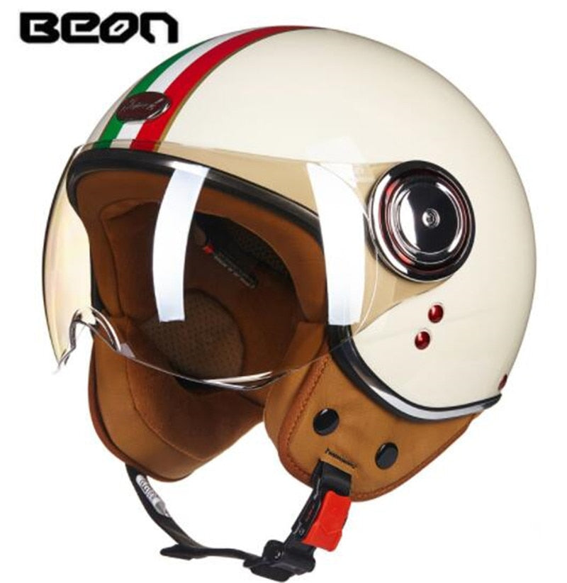 BEON Men Women Motorcycle Helmet Chopper 3/4 Open Face Vintage Helmet Moto Casque Casco Capacete  Scooter Motorbike Helmet